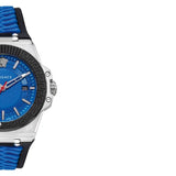 Buy Shop Versace Chain Reaction Quartz Blue Dial Blue & Black Leather Strap Watch for Men - VEDY00119 USA Online