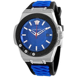 Buy Shop Versace Chain Reaction Quartz Blue Dial Blue & Black Leather Strap Watch for Men - VEDY00119 USA Online