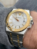 Buy Shop Versace Chain Reaction Quartz White Dial Two Tone Steel Strap Watch for Men - VEDY00519 USA Online