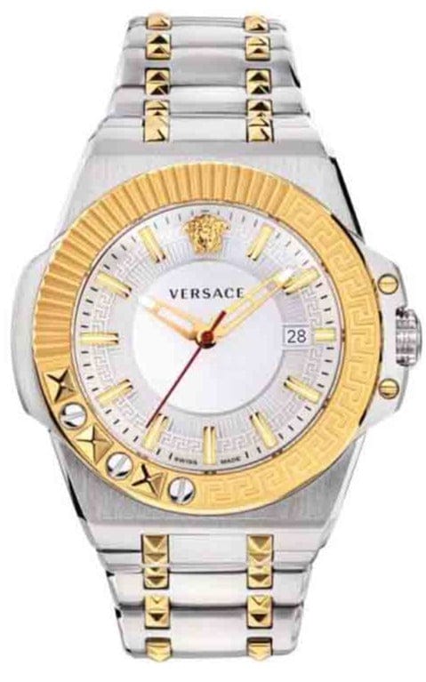 Buy Shop Versace Chain Reaction Quartz White Dial Two Tone Steel Strap Watch for Men - VEDY00519 USA Online