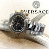 Buy Shop Versace Classic Chronograph Quartz Black Dial Silver Steel Strap Watch For Men - VEV700419 USA Online