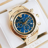 Buy Shop Versace Classic Chronograph Quartz Blue Dial Gold Steel Strap Watch For Men - VEV700619 USA Online
