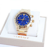 Buy Shop Versace Classic Chronograph Quartz Blue Dial Gold Steel Strap Watch For Men - VEV700619 USA Online