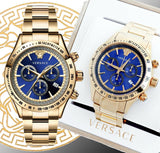 Buy Shop Versace Classic Chronograph Quartz Blue Dial Gold Steel Strap Watch For Men - VEV700619 USA Online