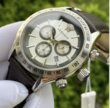 Buy Shop Versace Classic Chronograph Quartz Silver Dial Brown Leather Strap Watch For Men - VEV700119 USA Online