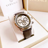 Buy Shop Versace Classic Chronograph Quartz Silver Dial Brown Leather Strap Watch For Men - VEV700119 USA Online