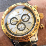 Buy Shop Versace Classic Chronograph Quartz Silver Dial Two Tone Steel Strap Watch For Men - VEV700519 USA Online