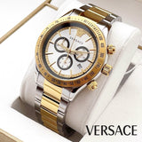 Buy Shop Versace Classic Chronograph Quartz Silver Dial Two Tone Steel Strap Watch For Men - VEV700519 USA Online