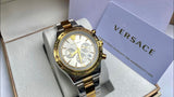 Buy Shop Versace Classic Chronograph Quartz Silver Dial Two Tone Steel Strap Watch For Men - VEV700519 USA Online