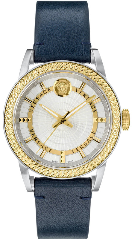 Buy Shop Versace Viamond Quartz White Dial Blue Leather Strap Watch For Men - VEPO00120 USA Online