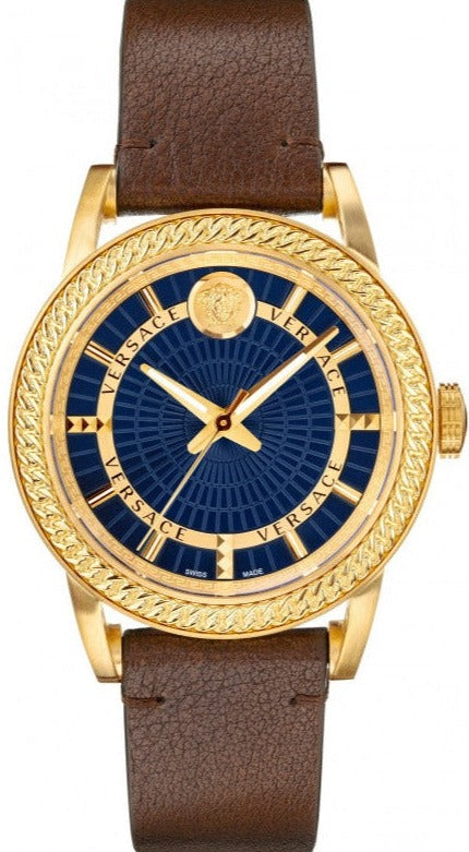 Buy Shop Versace Code Quartz Blue Dial Brown Leather Strap Watch For Men - VEPO00220 USA Online