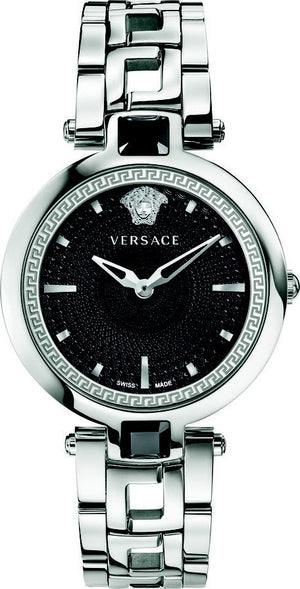 Buy Shop Versace Crystal Gleam Guilloche Black Dial Silver Steel Strap Watch for Women - VAN030016 USA Online