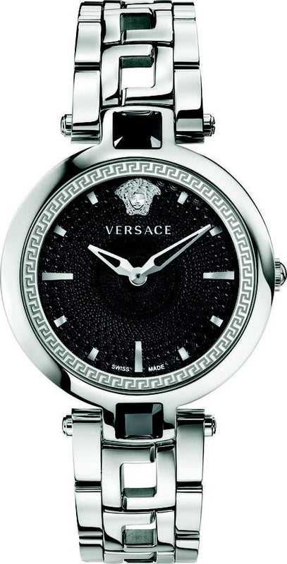 Buy Shop Versace Crystal Gleam Guilloche Black Dial Silver Steel Strap Watch for Women - VAN030016 USA Online