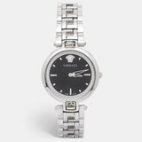 Buy Shop Versace Crystal Gleam Guilloche Black Dial Silver Steel Strap Watch for Women - VAN030016 USA Online
