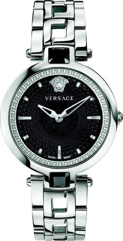 Buy Shop Versace Crystal Gleam Guilloche Black Dial Silver Steel Strap Watch for Women - VAN030016 USA Online