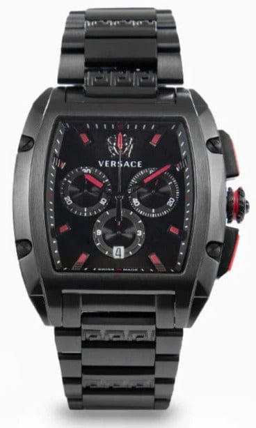 Buy Shop Versace Dominus Chronograph Quartz Black Dial Black Steel Strap Watch For Men - VE6H00623 USA Online