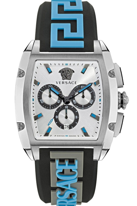 Buy Shop Versace Dominus Chronograph Silver Dial Black Rubber Strap Watch For Men - VE6H00123 USA Online