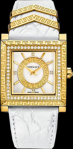 Buy Shop Versace DV25 Diamonds White Dial White Leather Strap Watch For Women - VQF060015 USA Online