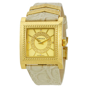 Buy Shop Versace DV-25 Gold Dial Off White Leather Strap Watch for Women - VQF030015 USA Online