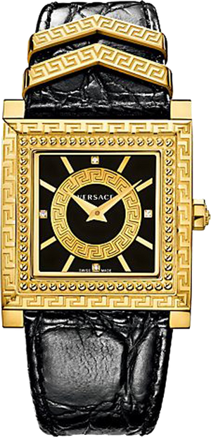 Buy Shop Versace VD-25 Diamonds Black Dial Black Leather Strap Watch for Women - VQF020015 USA Online