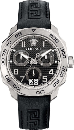 Buy Shop Versace Dylos Analog Black Dial Black Leather Strap Watch for Men - VQC010015 USA Online