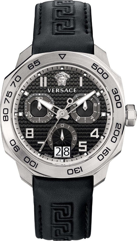 Buy Shop Versace Dylos Analog Black Dial Black Leather Strap Watch for Men - VQC010015 USA Online