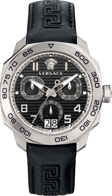 Buy Shop Versace Dylos Analog Black Dial Black Leather Strap Watch for Men - VQC010015 USA Online