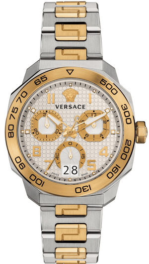 Buy Shop Versace Dylos Chronograph Silver Dial Two Tone Steel Strap Watch for Men - VQC030015 USA Online