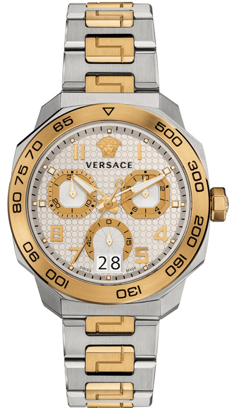 Buy Shop Versace Dylos Chronograph Silver Dial Two Tone Steel Strap Watch for Men - VQC030015 USA Online