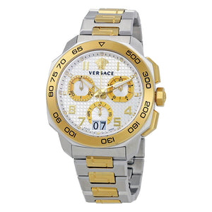 Buy Shop Versace Dylos Chronograph Silver Dial Two Tone Steel Strap Watch for Men - VQC030015 USA Online