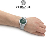 Buy Shop Versace Grace Chronograph Quartz Green Dial Silver Steel Strap Watch For Men - VEZ900121 USA Online