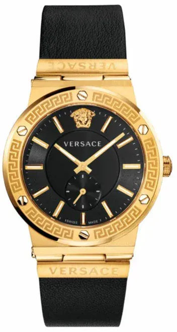 Buy Shop Versace Greca Black Dial Black Leather Strap Watch for Men - VEVI00220 USA Online