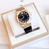 Buy Shop Versace Greca Black Dial Black Leather Strap Watch for Women - VEVH00320 USA Online