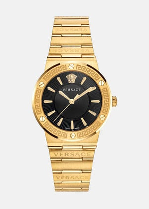Buy Shop Versace Greca Black Dial Gold Steel Strap Watch for Women - VEVH00820 USA Online