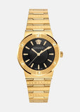 Buy Shop Versace Greca Black Dial Gold Steel Strap Watch for Women - VEVH00820 USA Online