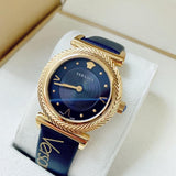 Buy Shop Versace Greca Blue Dial Blue Leather Strap Watch for Women - VERE00218 USA Online