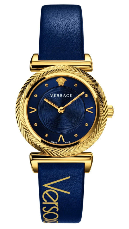 Buy Shop Versace Greca Blue Dial Blue Leather Strap Watch for Women - VERE00218 USA Online