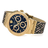 Buy Shop Versace Greca Chronograph Black Dial Brown Leather Strap Watch For Men - VEZ900621 USA Online
