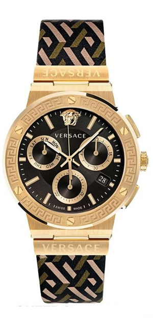 Buy Shop Versace Greca Chronograph Black Dial Brown Leather Strap Watch For Men - VEZ900621 USA Online