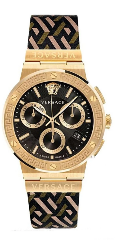 Buy Shop Versace Greca Chronograph Black Dial Brown Leather Strap Watch For Men - VEZ900621 USA Online