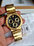 Buy Shop Versace Greca Chronograph Black Dial Gold Steel Strap Watch For Men - VEZ900421 USA Online