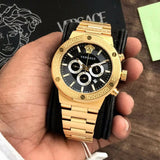 Buy Shop Versace Greca Chronograph Black Dial Gold Steel Strap Watch For Men - VEZ900421 USA Online
