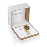 Buy Shop Versace Greca Chronograph Black Dial Gold Steel Strap Watch For Men - VEZ900421 USA Online