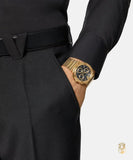 Buy Shop Versace Greca Chronograph Black Dial Gold Steel Strap Watch For Men - VEZ900421 USA Online
