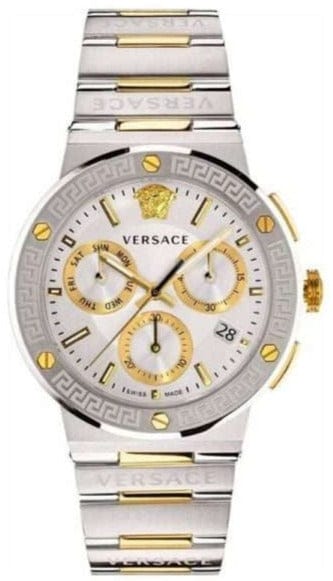 Buy Shop Versace Greca Chronograph White Dial Two Tone Steel Strap Watch For Men - VEZ900321 USA Online