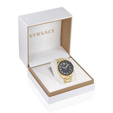 Buy Shop Versace Greca Dome Chronograph Black Dial Gold Steel Strap Watch for Men - VE6K00523 USA Online