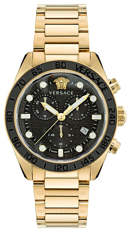 Buy Shop Versace Greca Dome Chronograph Black Dial Gold Steel Strap Watch for Men - VE6K00523 USA Online