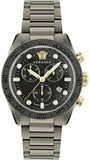 Buy Shop Versace Greca Dome Chronograph Black Dial Grey Steel Strap Watch for Men - VE6K00623 USA Online