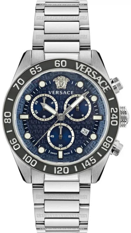 Buy Shop Versace Greca Dome Chronograph Blue Dial Silver Steel Strap Watch for Men - VE6K00323 USA Online
