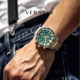 Buy Shop Versace Greca Dome Chronograph Green Dial Two Tone Steel Strap Watch for Men - VE6K00423 USA Online